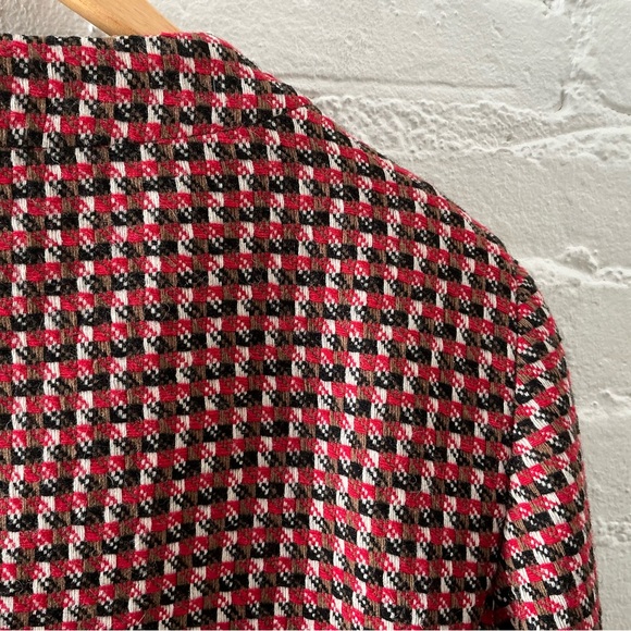 Ann Taylor Collarless Blazer Wool Blend  Red Brown Houndstooth Tweed Jacket 14 - Picture 11 of 16